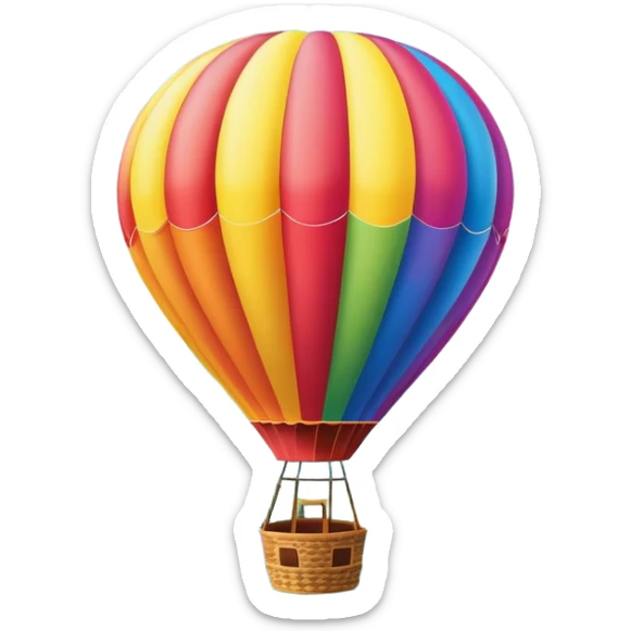 a clear sky and distant hills in the background with A colorful hot air balloon floating gracefully above the ground. The balloon's vibrant colors stand out against the soft clouds, capturing the peaceful yet adventurous spirit of hot air ballooning. sticker