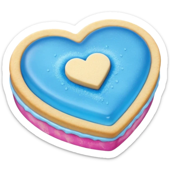 Realistic shortbread cookie in the shape of a heart with Carolina Blue color jelly middle filling and sprinkled powder sugar on top. sticker