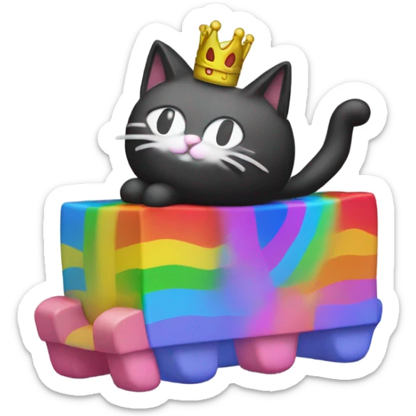 Nyan Cat King Full body  black and white with rainbow box covering it’s whole back sticker