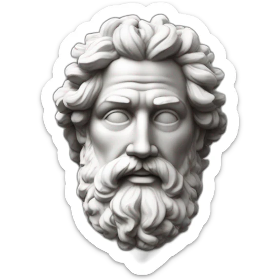 Imagine une statue grecque en marbre d'un homme avec des cheveux bouclés et une barbe. Représentation de la sagesse et du stoïcisme. sticker