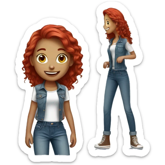 cheerful girls with denim style tall with red hair shorter with brown  sticker