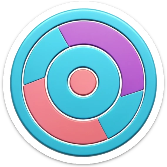 
One  Rotate 45 degree 3d credit coin color in in gradient of turquoise, blue, pink, purple, and coral sticker