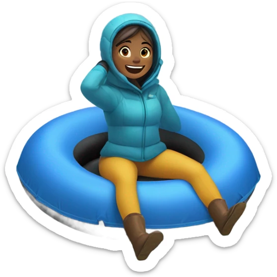 Girl tubing in a circular inner tube down a snowy mountain sticker