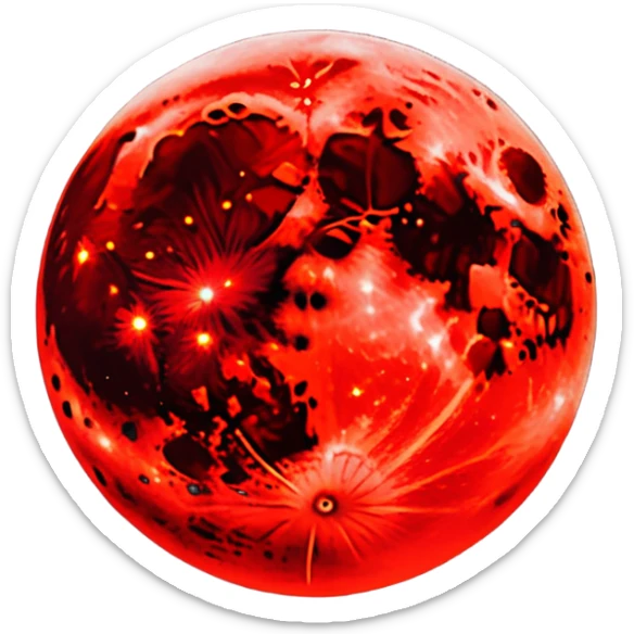 Edgy Black night sky with big Red vibrant neon-crimson-blood-moon Aesthetic Scenery full picture  sticker
