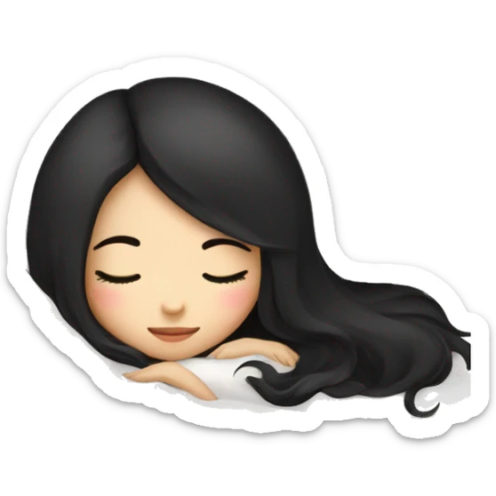 asian cute girl with long beauty black hair sleeping with white blanket and pillow sticker
