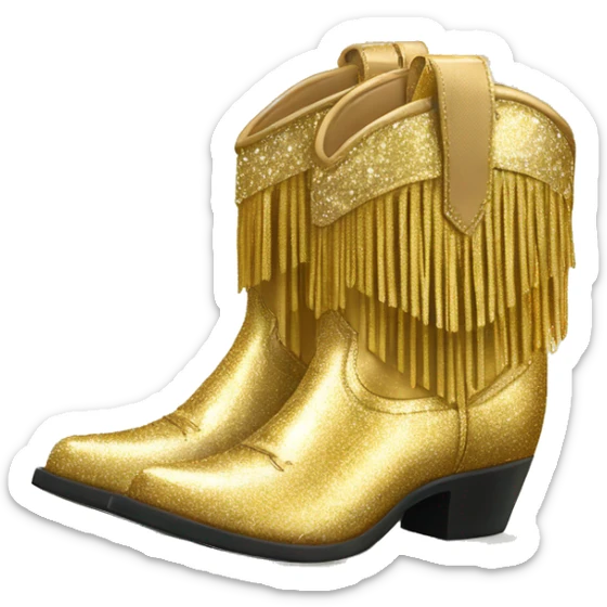 Realistic gold colored fashion cowgirl boots with sparkly shiny glitter fringe on them. sticker