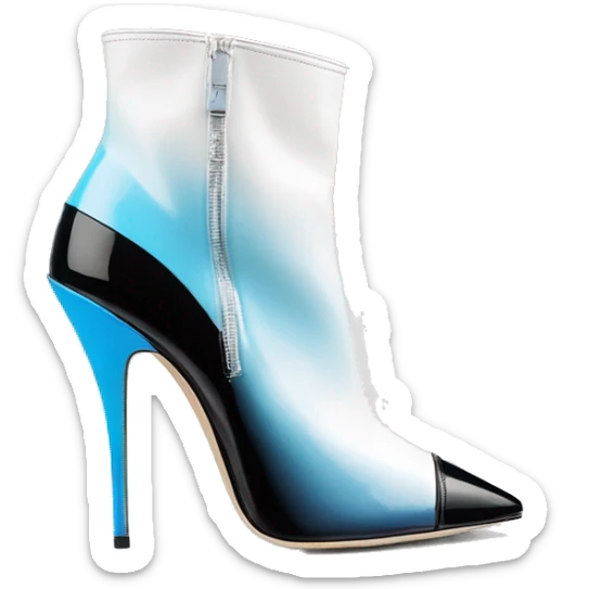 Realistic isolated top view of a pair of white,sky blue,and black ombre Jimmy Choo Stiletto Heel Zippered ankle bootie boots  sticker