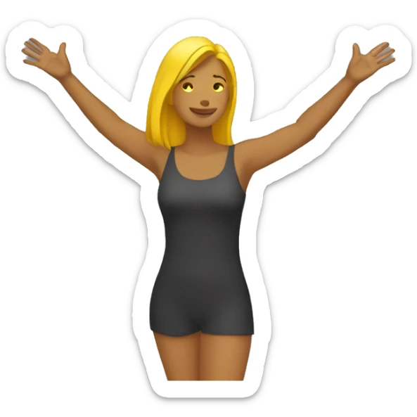  Woman with yellow skin and visible feet raising both arms in the air sticker