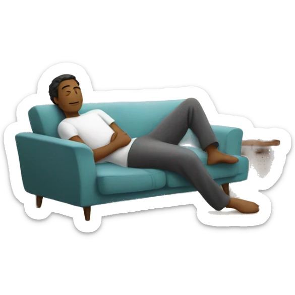 A person lying on a sofa, with one leg crossed over the other, relaxing in a cozy, peaceful setting sticker
