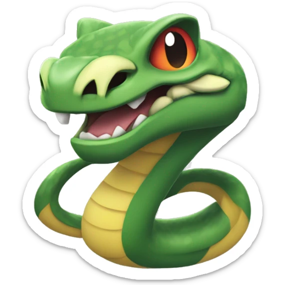 emoji styled in the design of iOS emojis, inspired by Seviper from Pokémon. The emoji should feature a fierce and venomous expression, with sharp fangs and piercing eyes.  sticker