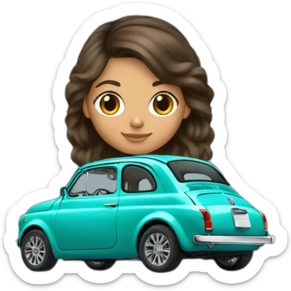 Girl-hair-brunette-over-car-fiat-500-turquesa sticker