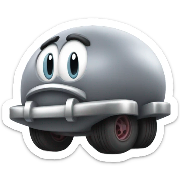 Metal cute mad Kirby Gray ball driving on car wheels with mad eyebrows game sticker