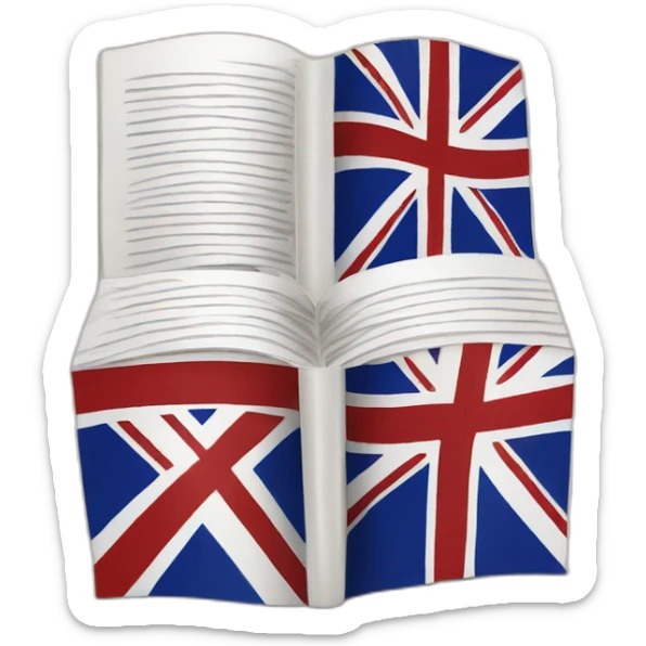 Create a book illustration with a UK flag for an English subject emoji sticker