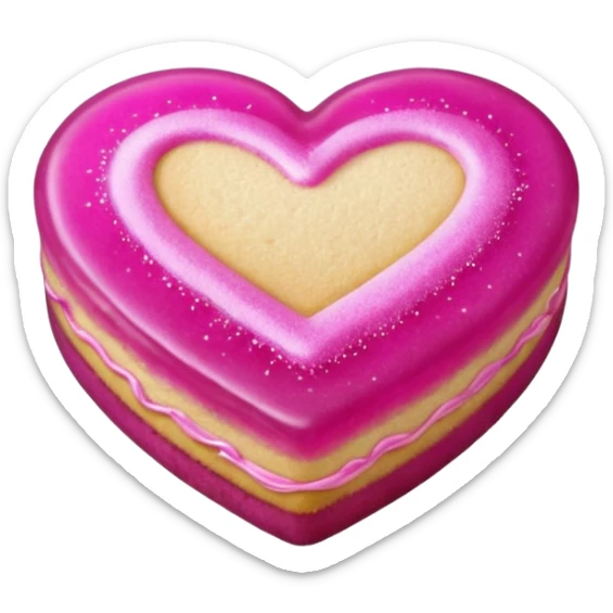 Realistic shortbread cookie in the shape of a heart with Fuchsia color jelly middle filling and sprinkled powder sugar on top. sticker