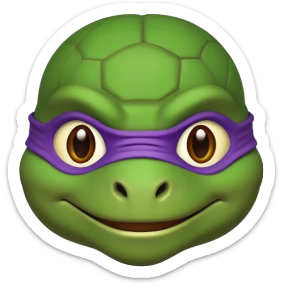 Donatello from Teenage Mutant Ninja Turtles, emoji style, head only, cute minimalistic style, with a shell detail sticker