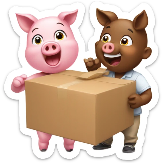 Excited 1 boy pig and 1 girl pig receiving a package  sticker