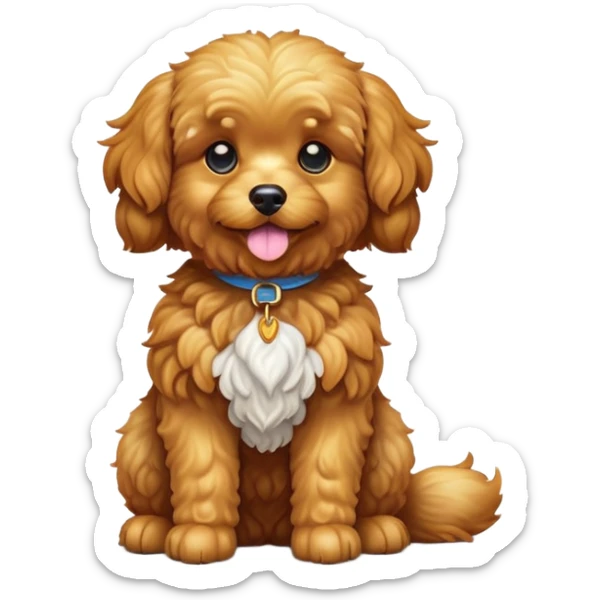 cinematic-[cavoodle dog]-realistic-full-body-sitting-emoji,-tail-resting-loosely-beside-its-paws,-head-tilted-dramatically,-curly-[solid golden]-fur that looks like fried chicken,-simplified-yet-realistic-focused-features,-highly-detailed,-glowing-with-an-almost-sarcastic-glow sticker