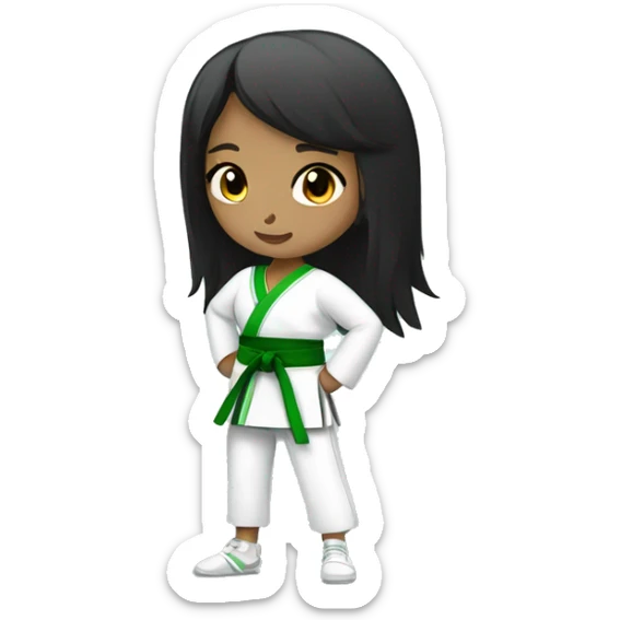 full body taekwondo girl with green belt long black hair light dark skin sticker