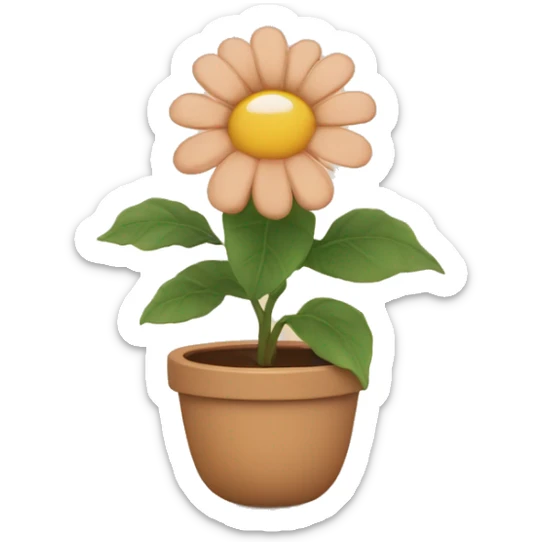 there is a pot in pastel brown colors and there is an indoor flower in it sticker