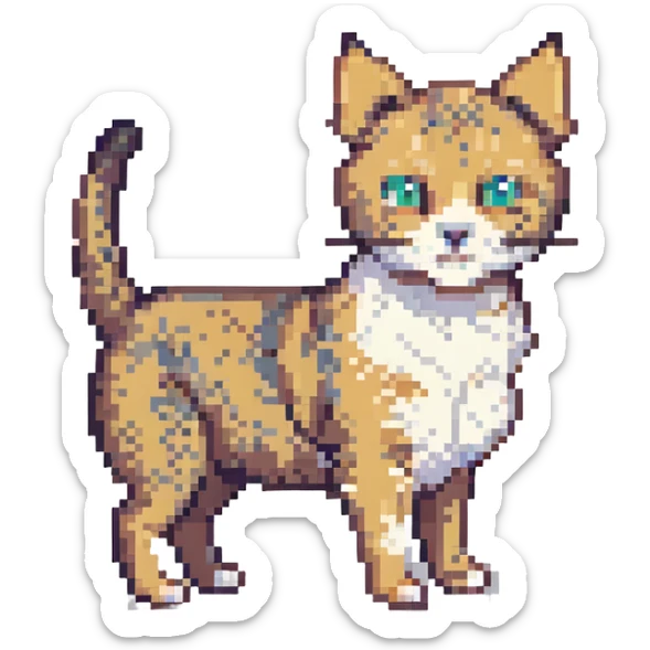 catdog mashup, seamless blend of cat and dog traits, pixel art style sticker