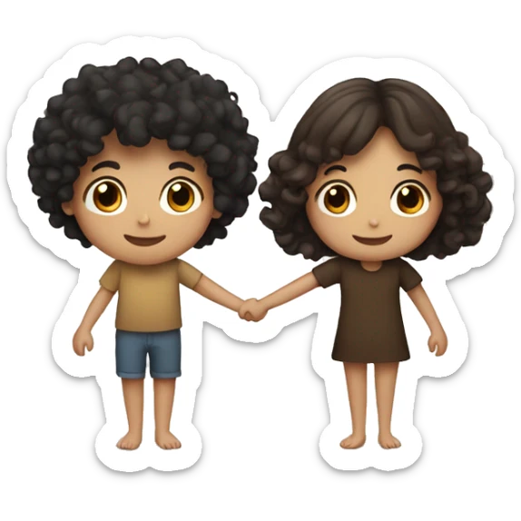boy with black curly hair holding hands with girl with brown hair  sticker