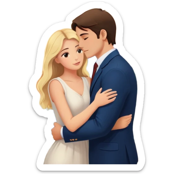 Elegant girl and man hugging together in Montenegro sunset blonde and brunette looking into each others eyes true love delicate chaste  sticker