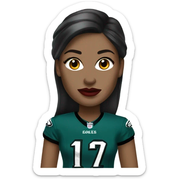  White skin female dark hair red lips wearing Philadelphia Eagles jersey sticker