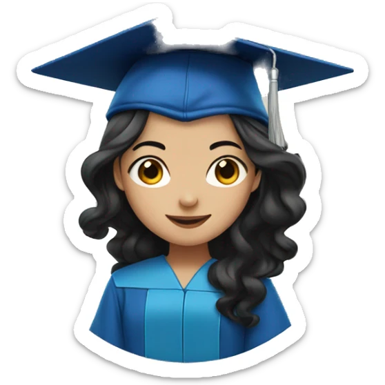 asian girl wearing blue graduation cap with long curly black hair sticker
