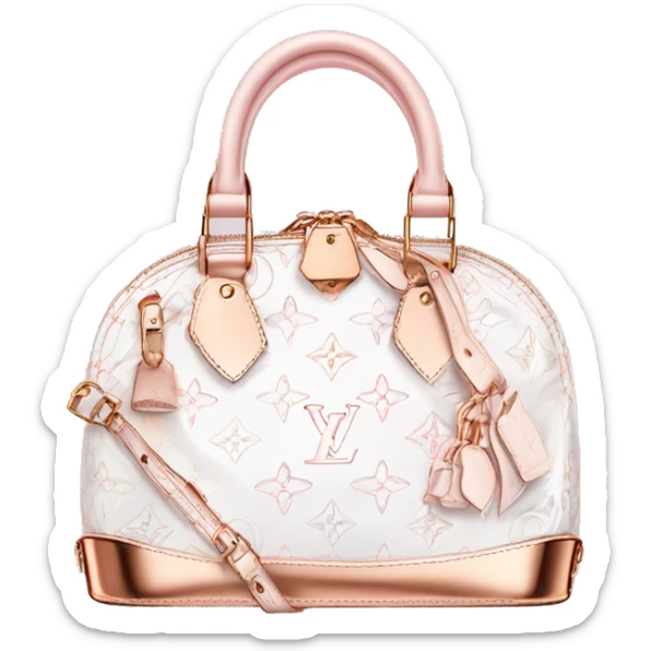 White Designer Louis Vuitton bag with rose gold monogram and rose gold trim sticker