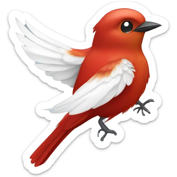 red male flycatcher bird flying with white accent feathers flying towards the sky sticker