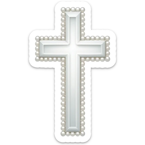 Elegant emoji icon of a white cross made of white beads, glossy surface, and white bead chain subtle shadows, pure white palette sticker