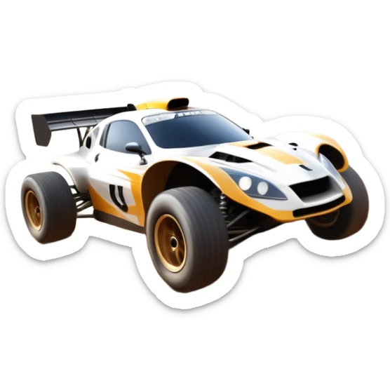 A high-speed racing car or motorcycle zooming down a track, leaving a trail of dust and excitement. The scene conveys energy and adrenaline, with blurred motion showing the speed and precision of motorsport, set against a dynamic racing track backdrop. sticker