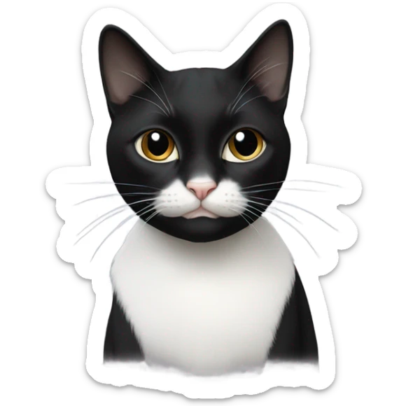 tuxedo cat with all black face and thin line of white running up her nose looking sweet sticker