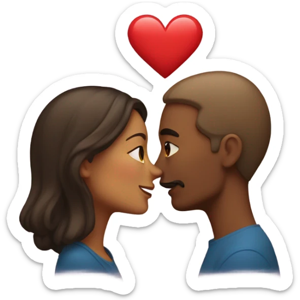 A man and a woman kissing a heart sticker