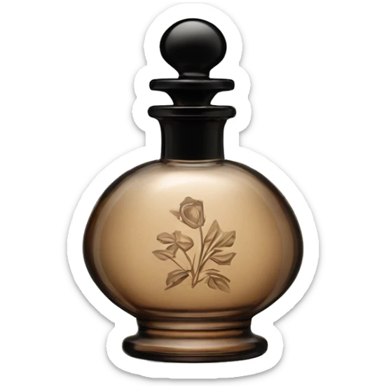 English vintage glass perfume bottle, old and shabby, stylish and minimalistic, black and brown sticker