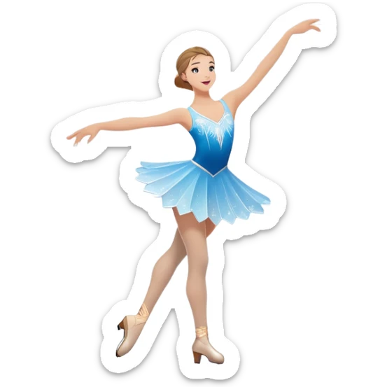 An icon showing a graceful figure skater performing a spin on the ice in a grand ice palace. The rink is illuminated by soft light beams, with cheering spectators in the stands. Snowflakes gently fall, adding to the magical atmosphere. Transparent background highlights elegance and artistry. sticker