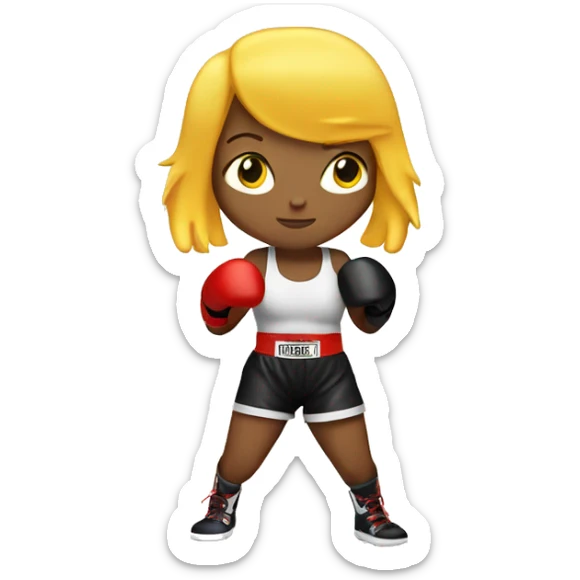 Boxing girl, yellow bob hair, white skin, boxing gloves sticker