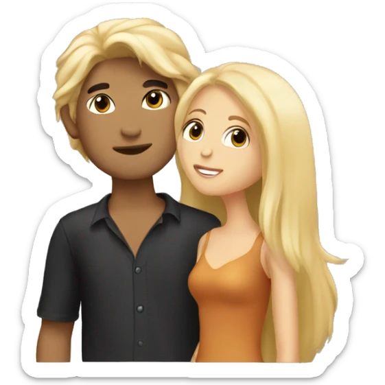 Pretty blonde girl kissing tan guy with long black hair sticker