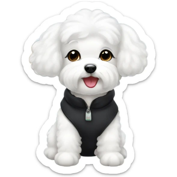 A cute and happy bichon frise with a hair in a bun black hair woman at the airport  sticker