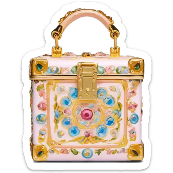 Dolce and Gabbana small box bag with colourful pastel ornament print and golden detais  sticker