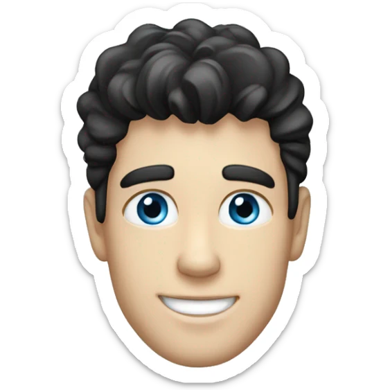 Man, blue eyes, black hair, bright blue eyes, white skin, caucasian, smiling, happy sticker