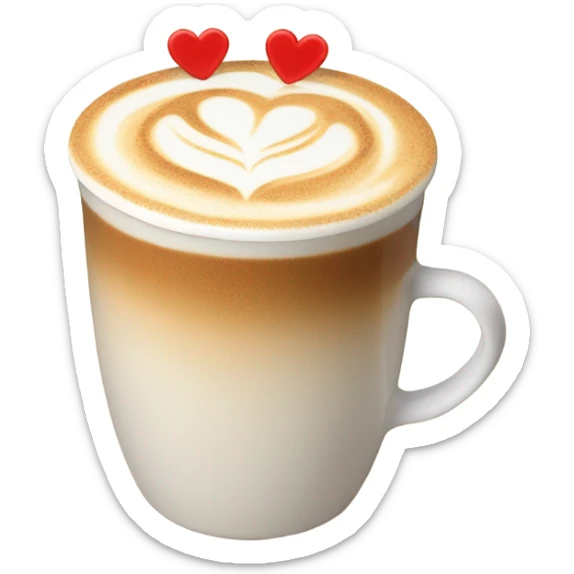 A creamy latte in a frothy cup with a heart-shaped foam art design labeled “Creator Fuel.” sticker