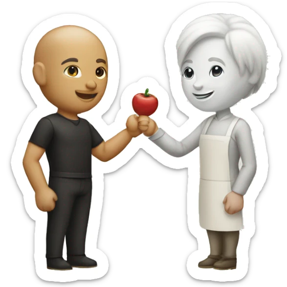restaurant owner with white skin, and blogger with white skin, shaking hands in great detail sticker
