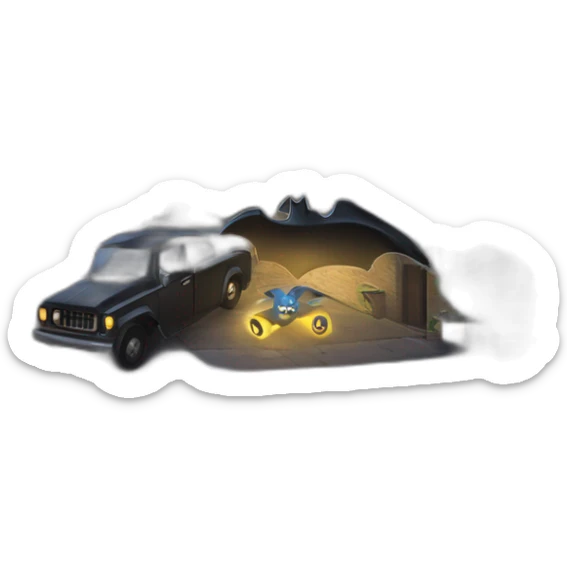 Generate an illustration of a nighttime scene in Gotham City, where Batman is battling a group of villains in a dark alley, while the Bat-signal shines in the sky. sticker