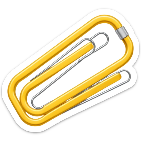 The emoji is a yellow paperclip positioned diagonally, with its two main loops clearly visible, suggesting the function of an attachment or a hyperlink. sticker