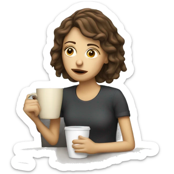 tired french girl with laptop drinking a lot of coffee sticker