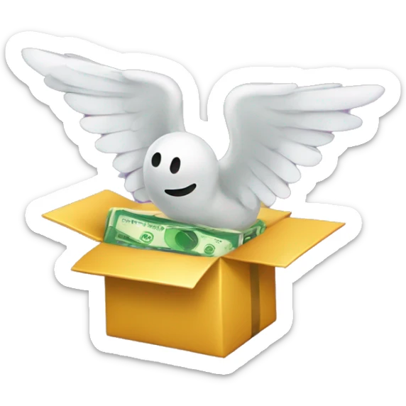 add the wings of the "money with wings" emoji to the "wrapped gift" emoji so it looks like the gift has wings sticker