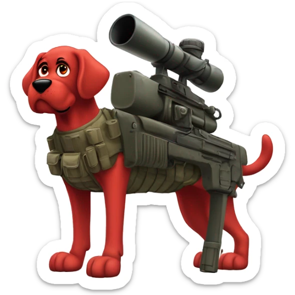Clifford the giant bright red dog pbs humanoid as a military sniper call of duty character standing alone sticker