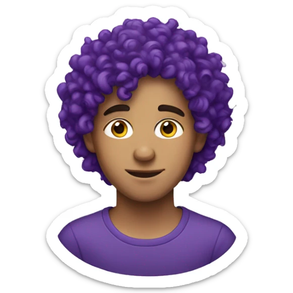 European man, purple curly hair, teenager, earring. sticker