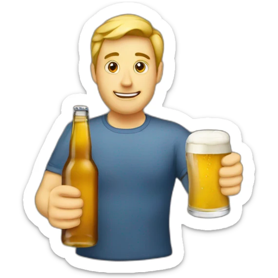 an-animated-bottle-of-beer-with-a-glass-of-beer-in-hand sticker